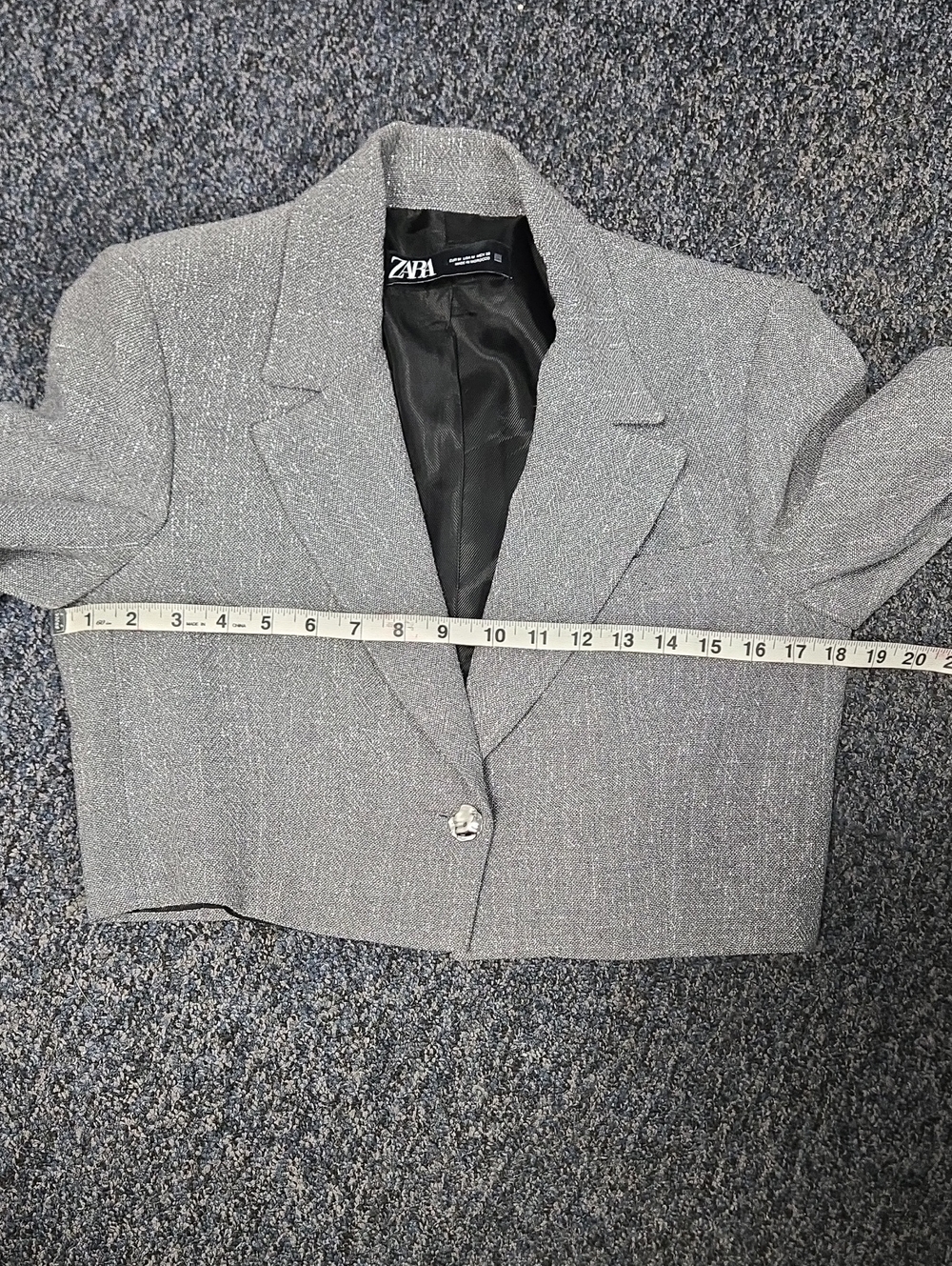 Zara Grey Cropped Single Button Blazer Jacket Size M - Picture 10 of 11